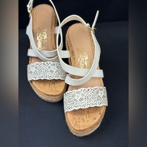 Salvatore Ferragamo Gioela Raffia & Leather Platform Wedge Sandals sz7